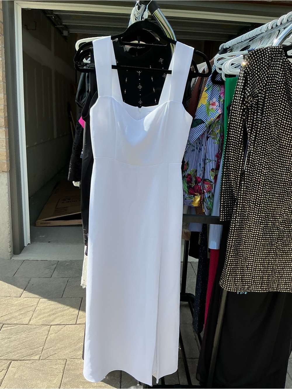 White Square-Neck Midi Dress
